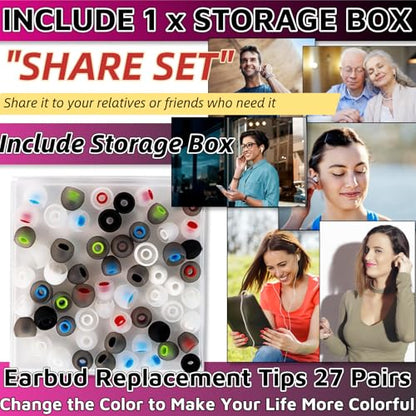 Earbud Replacement Tips 54Pcs S+M+L，Ear Bud Rubber Tips Silicone Earbud Tips Earbud Covers Silicone Tips Headphone Covers for Ears Headphone Ear Covers Replacement (Inner Hole 3.8mm -5.1mm)