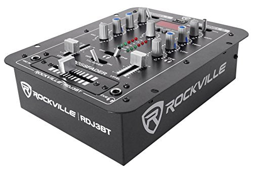 Rockville RDJ3BT 2 Channel DJ Mixer with USB, Bluetooth, Talkover, 4 Line Inputs | 4 RCA Line Inputs, USB MP3 Player, 1/4" Mic/Headphone Jacks, Cue Monitor, 3-Band EQ, Crossfader, Master/Rec Outputs - style: with bluetooth