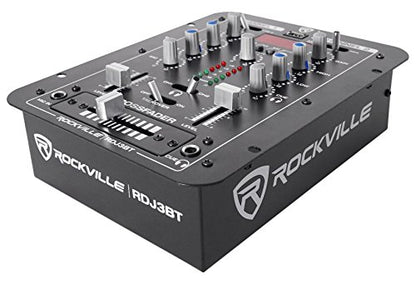 Rockville RDJ3BT 2 Channel DJ Mixer with USB, Bluetooth, Talkover, 4 Line Inputs | 4 RCA Line Inputs, USB MP3 Player, 1/4" Mic/Headphone Jacks, Cue Monitor, 3-Band EQ, Crossfader, Master/Rec Outputs - style: with bluetooth
