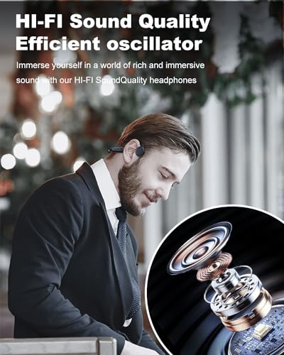 FEICO Bone Conduction Headphones, Bluetooth 5.3 Open-Ear Headphones with Mic | MP3 Mode Built-in 32GB & 10Hrs Playtime, IP68 Waterproof Bone Conduction for Running, Cycling, Swiming (Black) - color: BLACK