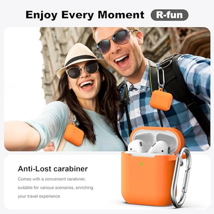 for AirPods 2nd/1st Case Silicone Cover, Orange | Compatible with Apple AirPods 2nd/1st (2019/2016) Generation with Keychain & Cleaner Kit, Wireless Charging Compatible - color: E1-Orange