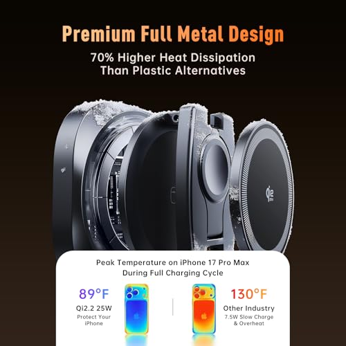 3-in-1 Foldable Qi2.2 25W Magnetic Wireless Charger Stand for iPhone Grey | 360° Rotatable Charging Station for Airpods & Apple Phone Watch Earbuds for Travel Desk Home [With Cable Only] - color: Grey