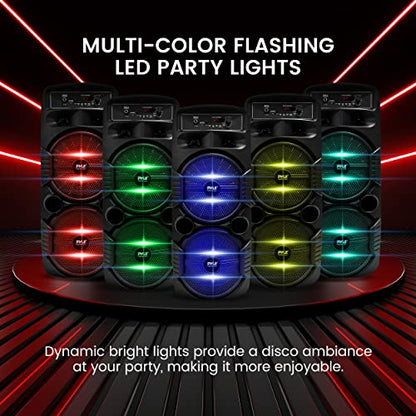 Portable Bluetooth PA Speaker System - 600W Rechargeable Outdoor Bluetooth Speaker Portable PA System w/Dual 8” Subwoofer 1” Tweeter, Microphone in, Party Lights, USB, Radio, Remote - Pyle PPHP2835B - color: Raven