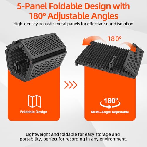 Desktop Microphone Isolation Shield | with Tripod Stand Curved Panel, Foldable Microphone Sound Shield, Studio Mic Sound Absorbing Foam Reflector - size: Standard