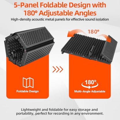 Desktop Microphone Isolation Shield | with Tripod Stand Curved Panel, Foldable Microphone Sound Shield, Studio Mic Sound Absorbing Foam Reflector - size: Standard