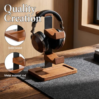 Wooden Headphone and Controller Stand, Wood Controller Stand | Brown Game Controller Holder Durable Headphone Stand with Controller Holder and Storage Base for Game Lover, Game Room Decor