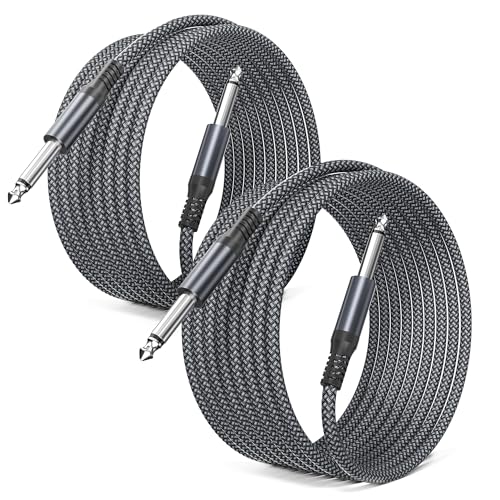 Elebase 1/4 inch 6.35mm TS Guitar Cable 3.3FT 2Pack | Quarter inch 6.3mm Guitar Instrument Cord,Mono Straight 1/4 Male Audio Wire Line for Electric Bass,Amp,Keyboard,Pedals - size: 3.3ft/1m, style: Straight-Grey