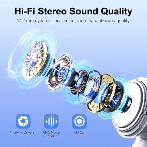 Wekily Wireless Earbuds, Bluetooth 5.3 Headphones LED Power Display, 2025 New Wireless Earphones, 4 ENC Noise Cancelling Mic, HiFi Stereo, 48H Playtime Mini Case IP7 Waterproof for iOS Android - color: Night Blue