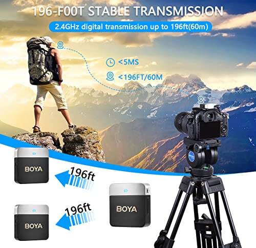 BOYA Wireless Lavalier Microphone BY-M1V2 Dual Channel Wireless Microphones for Cameras DSLR Smartphone Cordless Clip on Lapel Mic for Video Recording YouTube Vlogging Live Streaming Interview - size: BY-M1V2