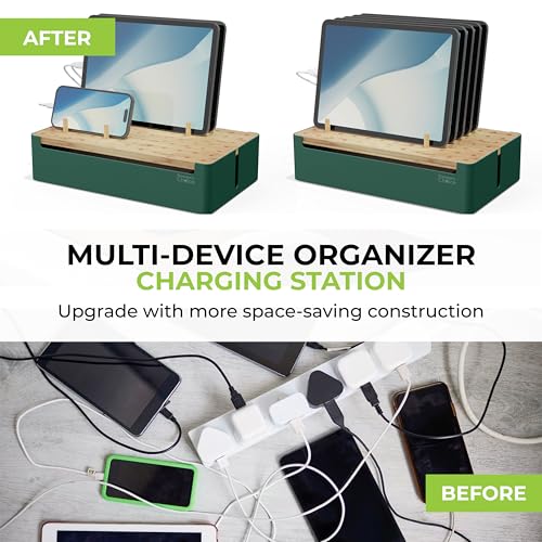 Prosumer's Choice Bamboo Charging Station - Multi Charger Station Organizer - Desk Docking Station for Phones, Tablets, Laptop - Wooden Charging Station with Removable Dividers - Cables Not Included - color: Metal & Bamboo Green