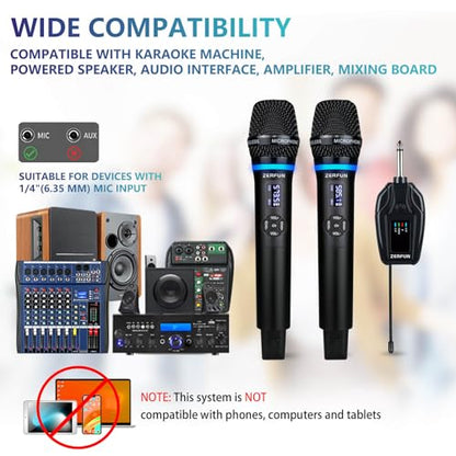 Dual Wireless Microphones Rechargeable, UHF Metal Wireless Mic System Cordless Microphone Professional with Echo VOL Channel Control for Karaoke Singing Church Events - style: WM-2 C