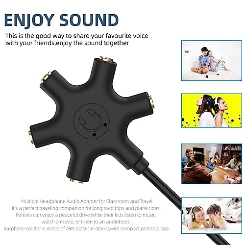 Multi Headphone Audio Splitter, 5-Way 3.5mm Jack Stereo Headset Adapter to Connect Up to 5 Devices for Mixing, Shared Experiences - for iPhone, iPad & More
