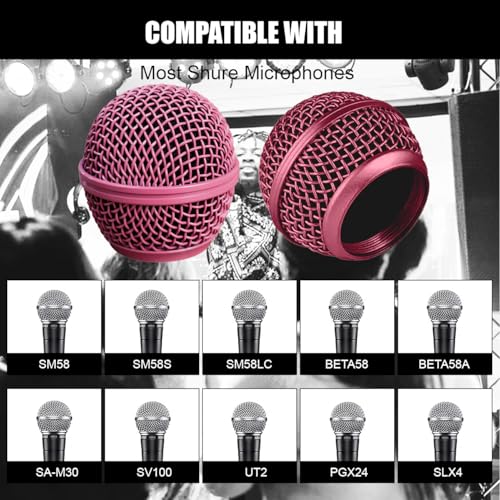 Microphone Head Replace, Steel Mesh Mic Grille Heads, Grille Mic Ball Replacement with Inner Foam, Fits for SM58 Windscreen Cover (Rose, 1 pcs) - color: Rose, size: 1 pcs