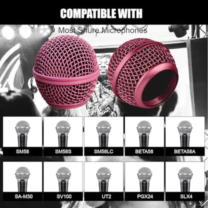 Microphone Head Replace, Steel Mesh Mic Grille Heads, Grille Mic Ball Replacement with Inner Foam, Fits for SM58 Windscreen Cover (Rose, 1 pcs) - color: Rose, size: 1 pcs
