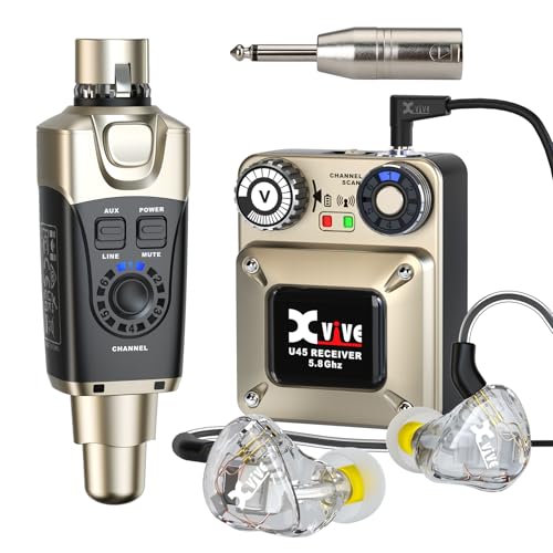 Xvive U45T9 Wireless in Ear Monitor System 5.8ghz with T9 2BA Drivers IEM Earphone, IEM System Transmitter and Bodypack Receiver for Studio, Band Rehearsal, Live Performance, Channel Scan Mode - style: U45T9
