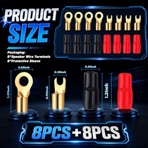 8PCS Upgraded 4 Gauge Wire Connectors,Speaker Wire Connectors Strip Crimp Barrier Spade Terminal Connector,Rust-Resistant 4 Gauge Terminals Car Accessories with Protective Sleeves