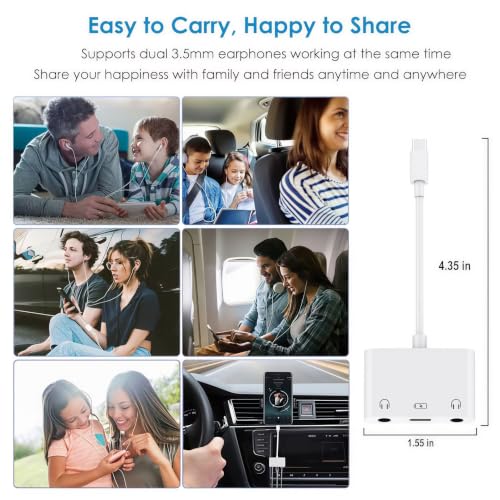 3-in-1 USB-C to 3.5mm Audio Adapter with PD 60W Fast Charging Port | USB C to Aux Headphone Splitter, USB-C to Dual 3.5mm headphone Jack adapter for iPhone 17/16/15, Samsung Galaxy S26/S25/S24