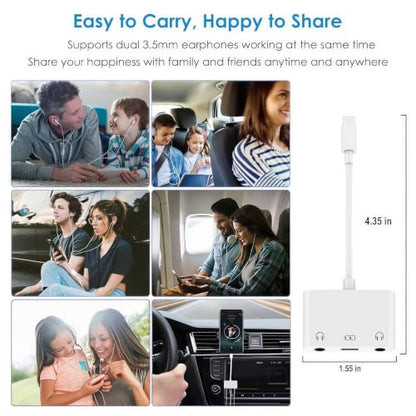 3-in-1 USB-C to 3.5mm Audio Adapter with PD 60W Fast Charging Port | USB C to Aux Headphone Splitter, USB-C to Dual 3.5mm headphone Jack adapter for iPhone 17/16/15, Samsung Galaxy S26/S25/S24