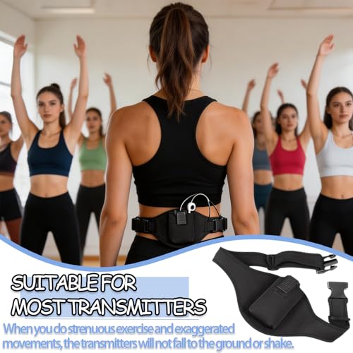 12 Pack Mic Belt Wireless for Fitness, with Anti Dropping Strap, Black | Sweat Absorbent Belt Waistband Bag, for Theatre Fitness Instructor Vertical Speaker