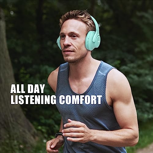 KVIDIO Bluetooth Headphones Over Ear, 65 Hours Playtime Wireless Headphones with Microphone, Foldable Lightweight Headset with Deep Bass, HiFi Stereo Sound Low Latency for Travel Work Cellphone - color: Green
