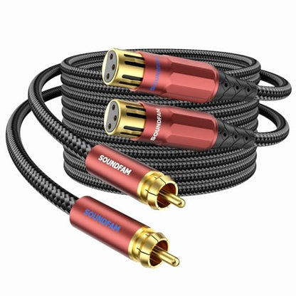 16ft XLR to RCA Cable - 2 XLR Female to 2 RCA Male Stereo Audio Interconnect Cable, 4N OFC, Double-Shielded for Mixers, Microphone, Audio Interfaces and Powered Speakers - color: Red-XLR Female to RCA, size: 16FT