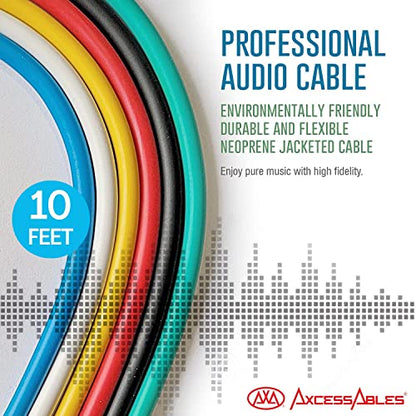 AxcessAbles 10ft 1/4" TRS to 1/4" Balanced Stereo Patch Cables - 6 Pack | 6.35mm TRS Speaker Patch Cords - size: 10ft