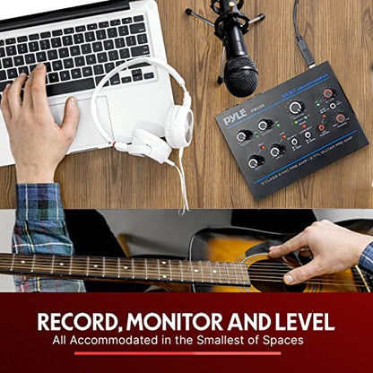 Pyle Professional USB Audio Interface with MIC, Guitar, AUX Stereo Inputs, Phone/Monitor Outputs, Ideal for Computer Playing & Recording, Compact Rugged Metal Housing - PMUX6 - style: Interface Basic