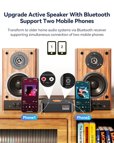6.0 Bluetooth to RCA Adapter for Stereo Receiver-Long Range Low Latency Bluetooth Receiver for Home Stereo Wireless Audio Adapter for Music Streaming Sound System