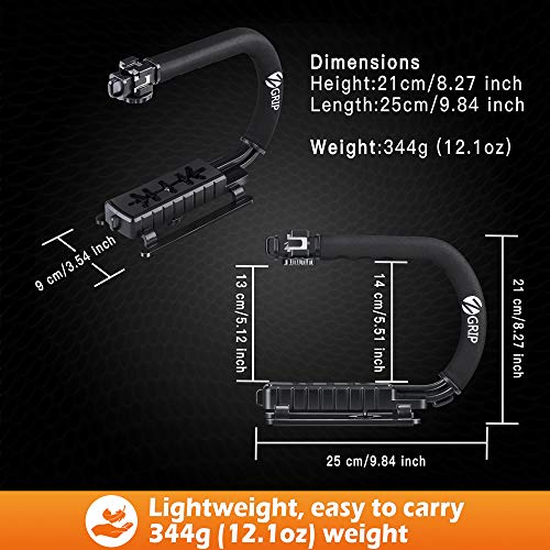 Zeadio Video Handheld Stabilizer, Triple Cold-Shoe Handle Grip with Smartphone Holder、360° Ball Head Mount, Compatible with All Camera Sport Camera DSLR Smartphone