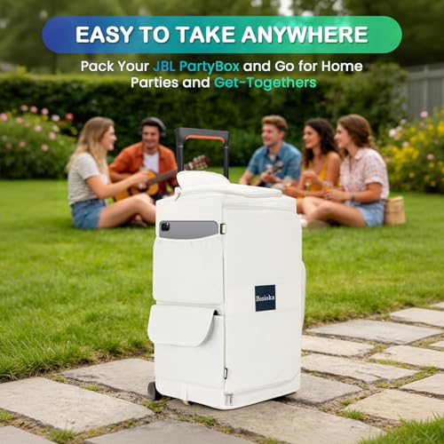 Speaker Case for JBL PartyBox 310/320, Protective Storage Bag, White | Speaker Cover with Bottomless Design, Accessory Pockets, Padded Lining, Dust & Scratch Resistant for Outdoor Travel, Bag Only