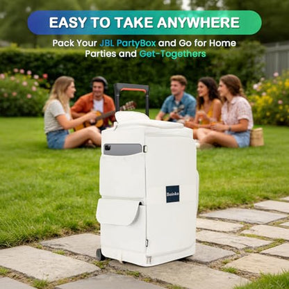 Speaker Case for JBL PartyBox 310/320, Protective Storage Bag, White | Speaker Cover with Bottomless Design, Accessory Pockets, Padded Lining, Dust & Scratch Resistant for Outdoor Travel, Bag Only