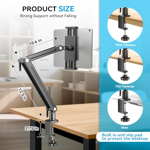 Jakeko 15.6" Portable Monitor Stand Tablet Arm Mount Holder Built-in Wrench | Tool-Free Hand Knobs,Aluminum,60-Second Setup,Tablet iPad Ready,All-Metal Joint,Zero Wobble - size: up to 15.6"