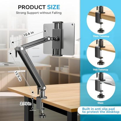 Jakeko 15.6" Portable Monitor Stand Tablet Arm Mount Holder Built-in Wrench | Tool-Free Hand Knobs,Aluminum,60-Second Setup,Tablet iPad Ready,All-Metal Joint,Zero Wobble - size: up to 15.6"