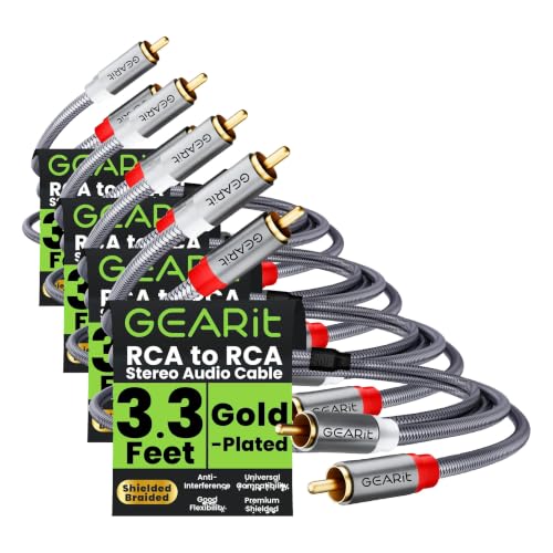 GEARit RCA Cables 3.3ft, RCA Cables Car Audio with Dual Shielding & Gold-Plated Connectors, RCA Cable for Subwoofer Cable, Hi-Fi System, Amplifier, Active Speakers, Gaming Consoles (Pack of 4) - size: 3.3 Feet (Pack of 4)