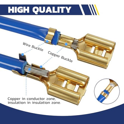 haisstronica 360 PCS Brass Open Barrel Spade Connector, 3 Widths | Dual-Crimp Wings for Wire and Insulation Grip, 2.8/4.8/6.3mm, Auto, Trailer and Marine Wiring, Speaker Wire Connectors - size: 360