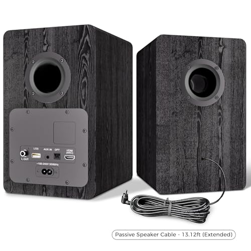 LARKSOUND Active Bookshelf Speakers for Turntable, Powered PC Desktop & TV Audio, Aluminum Horn Tweeter, 4" Woven Glass Fiber Woofer, Built-in Amp, BT/Opt/ARC/AUX/USB, Black - color: Black