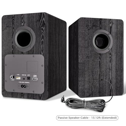 LARKSOUND Active Bookshelf Speakers for Turntable, Powered PC Desktop & TV Audio, Aluminum Horn Tweeter, 4" Woven Glass Fiber Woofer, Built-in Amp, BT/Opt/ARC/AUX/USB, Black - color: Black