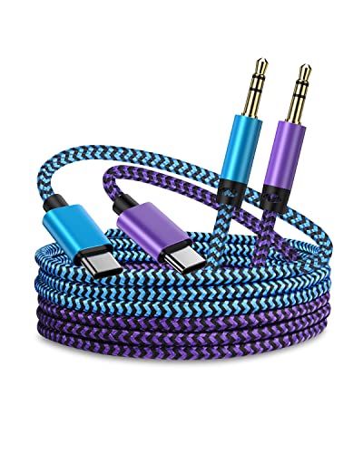 3FT Aux Cord, USB C to 3.5mm Audio Cable for iPhone 17e 17 16e 16 15 Pro | Ox Chord USBC Male Headphone Cord Stereo Jack Cables for Car, Speaker, Google Pixel 10 Pro, Samsung Galaxy S25 Type C - color: Blue,Purple-Aux Cord