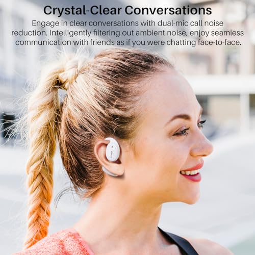 TOZO OpenEgo Open Ear Earbuds 80H Bluetooth 5.3 Headphones Sport Earbuds | Open Ear Structure with Earhooks, 32 EQ Modes, Digital LED Display,HD Clear Calls, Comfort Wear For Running, Travel, Office - color: Snow White