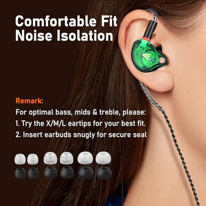 Audiovance Vibes 202 HiFi Wired Earbuds, IEM in-Ear Monitor Headphones - color: 6-Green