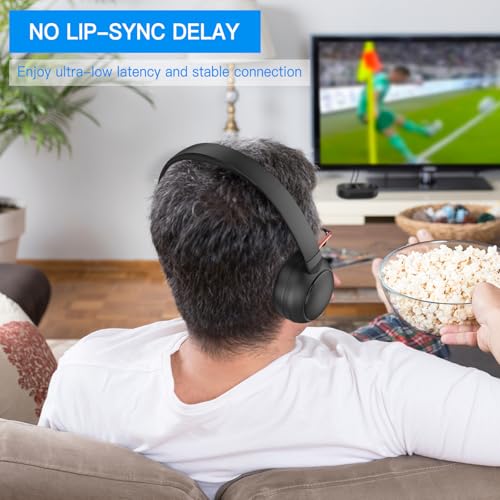 Wireless TV Headphones for Seniors with Transmitter Charging Dock, Digital Optical AUX RCA Plug and Play Wireless Headphones for Watching TV, No Audio Delay, 100ft Range, Hearing Impaired Gifts