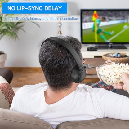 Wireless TV Headphones for Seniors with Transmitter Charging Dock, Digital Optical AUX RCA Plug and Play Wireless Headphones for Watching TV, No Audio Delay, 100ft Range, Hearing Impaired Gifts