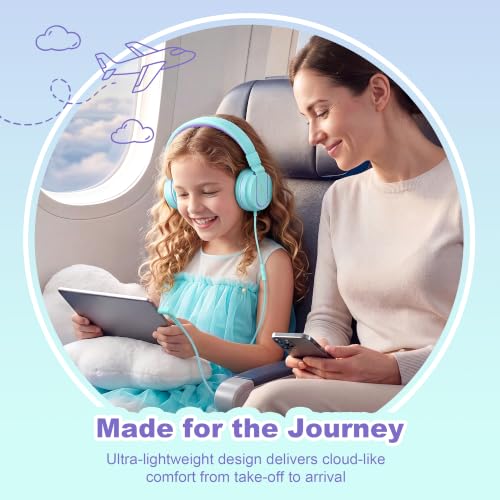 AILIHEN I35 Kids Headphones for School with Mic, 93dB Volume, Green Purple | Wired On Ear Headphones for Girls Boys, 3.5mm Foldable Lightweight for Classroom Chromebook, Laptop, Computer, Tablet - color: Blue