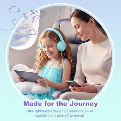 AILIHEN I35 Kids Headphones for School with Mic, 93dB Volume, Green Purple | Wired On Ear Headphones for Girls Boys, 3.5mm Foldable Lightweight for Classroom Chromebook, Laptop, Computer, Tablet - color: Blue
