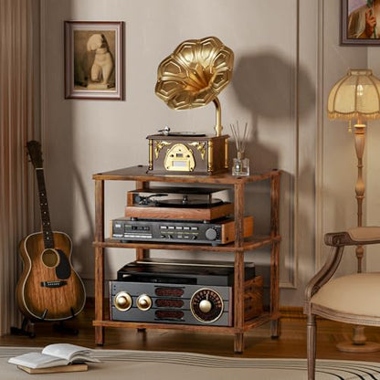 3-Tier AV Media Player Stand, Brown Stereo Cabinet, Modern Stereo Cabine,Game Console Shelf,Wooden TV Stand,Multifunctional Entertainment Center, Suitable for Home, Conference Room - color: Brown, size: 3 Tier