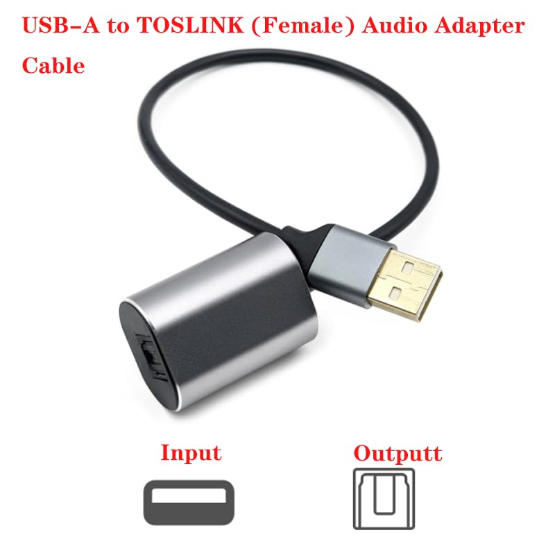 USB-A to Toslink Optical Audio Adapter Cable | SPDIF Digital Audio Converter for PC, Laptop, Home Theater, Soundbar, DAC, AV Receiver - Plug and Play, No Driver Required