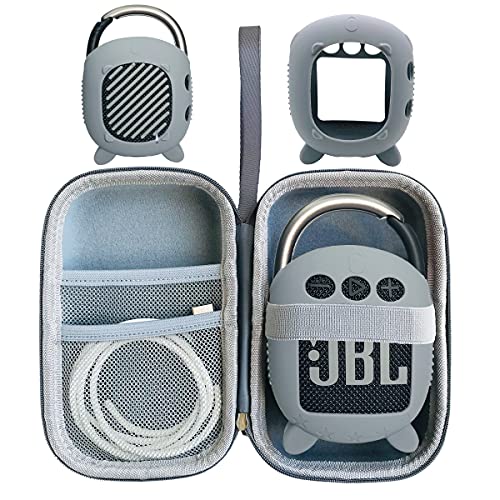 JCHPINE Silicone Cover and Carrying Case for JBL Clip 4 Bluetooth Speaker - color: Grey