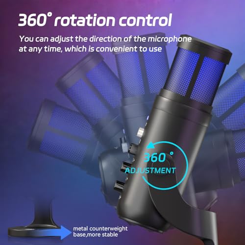 USB Streaming Microphone for PC Laptop | Noise Cancelling, Volume Ctrl, Plug & Play, RGB Light, Monitor Jack, Compatible with PS4 PS5 Mac for Gaming Podcast Creator