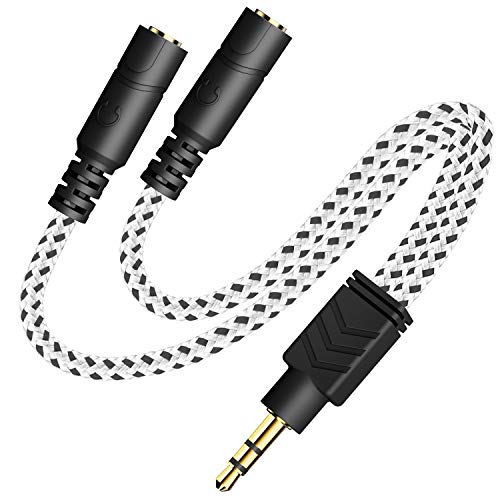 Headphone Splitter, 3.5mm Stereo 2-Way Audio Cable - 20CM / Zebra White | Stereo Audio Sound, Dual Headphone and Speaker Audio Output, Compatible with iPhone, iPad, Laptops, Tablets, 3.5mm devices - color: Zebra White, size: 9.8 inch / 25 cm