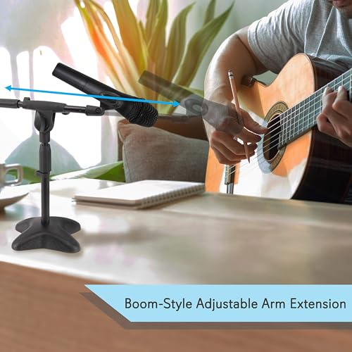 Pyle Universal Compact Microphone Stand - Mic Mount Holder Height Adjustment 19.0” to 26.0” Inch and Telescoping Boom Extension Adjustable Up to 16.0'' w/ Knob Style Tension Lock Mechanism - PMKS7.5